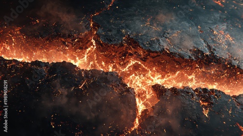 Planet Earth splitting open, fire and magma flowing through massive cracks, realistic space apocalypse, 8K