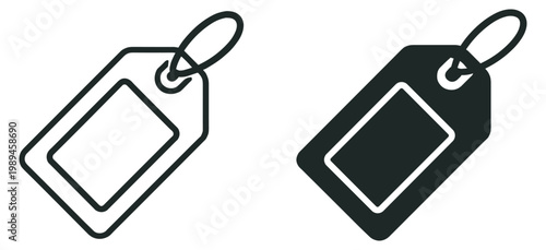 luggage tag icon set, outline and solid travel label with loop strap, baggage identifier symbol isolated on transparent background