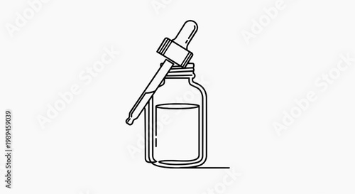 A dropper is positioned over an open bottle containing liquid.