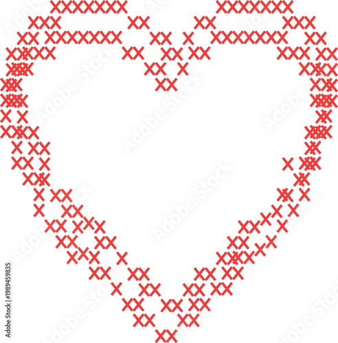 Red cross stitch heart frame isolated vector illustration for valentine s day designs