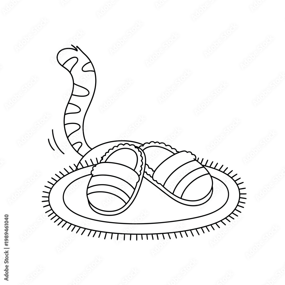 Fototapeta premium Simple line drawing of sandals on a rug