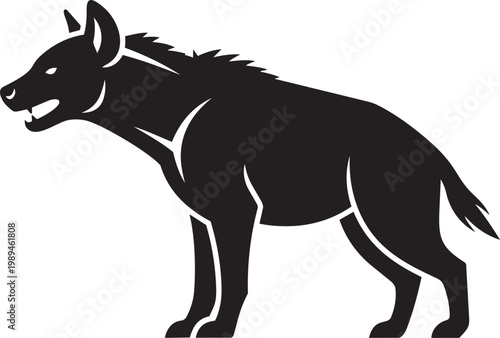 Black hyena silhouette side profile illustration for wildlife or zoo branding isolated on white background