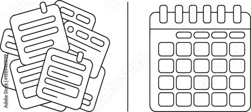 Calendar pages appear in a disorderly stack on the left while a singular organized monthly planner is positioned on the right to highlight the benefits of structured organizational habits.