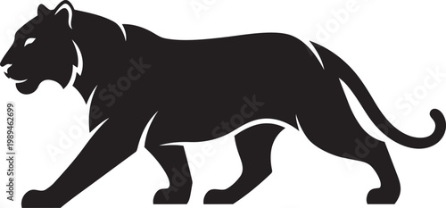 Black panther silhouette a powerful predator walking isolated vector graphic for wildlife and sports branding