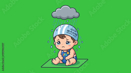 Sad Baby Crying Under Rain Cloud