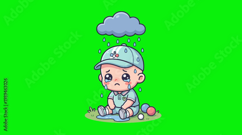 Sad Cartoon Baby Crying in the Rain