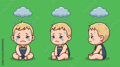 Sad Cartoon Babies With Rain Clouds Above