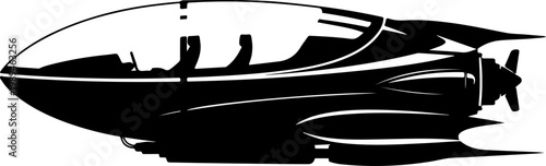 Futuristic speedboat, sleek vehicle, black silhouette, vector graphic