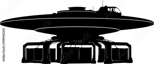 Black UFO spaceship, futuristic flying saucer, sci-fi vehicle, alien spacecraft