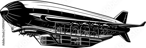 Vintage Blimp, Airship Illustration, Black and White, Vector, Transportation Icon
