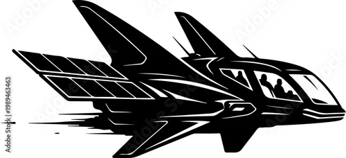 Futuristic Airplane, Vector Jet Illustration, Black and White, Motion Blur, Aviation Design