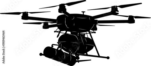 Drone, helicopter, aerial vehicle, black silhouette, vector icon