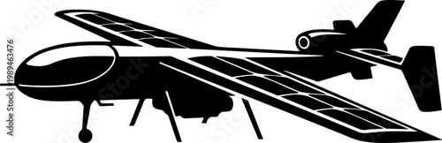 Black drone icon, aircraft silhouette, vector airplane, unmanned aerial vehicle