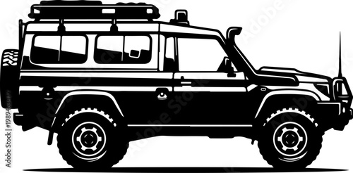 Off-road vehicle, 4x4 SUV, black silhouette, vector illustration, adventure car