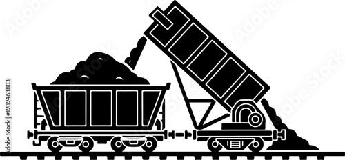 Industrial train, coal train, mining transport, railroad vector
