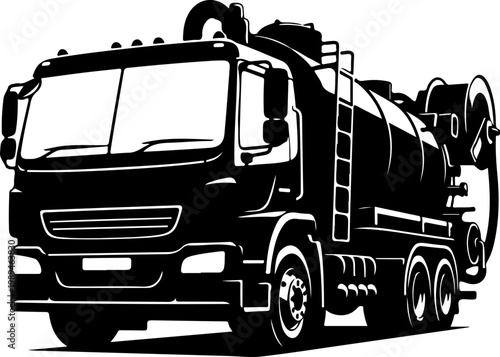 Cement mixer truck, concrete mixer vehicle, industrial truck, construction vehicle, black silhouette