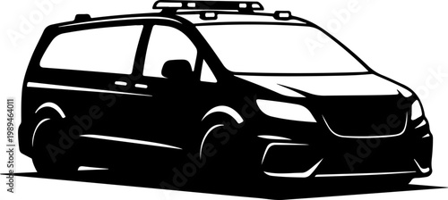 Black minivan, vehicle silhouette, car icon, transport illustration
