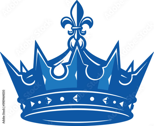 Royal Blue Crown Illustration with Fleur De Lis Ornament.