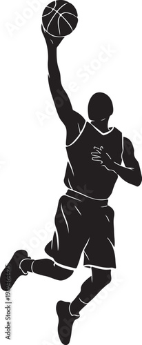 Black silhouette of a basketball player dunking vector illustration