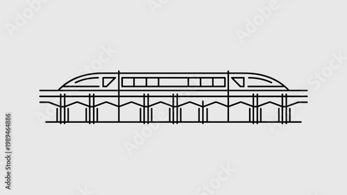 Minimalist maglev rail track elevation – Perfect for transportation engineering, future transit, or urban planning content.