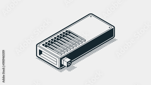 Single isometric server blade blueprint – Perfect for IT hardware technical manuals, equipment icons, or system architecture diagrams.