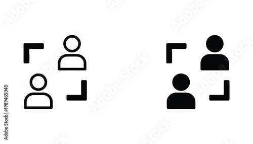 Group meeting or conversation icon with two people facing each other for social interaction
