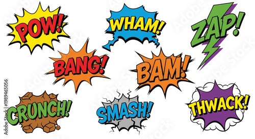 Colorful set of comic book sound effect speech bubbles