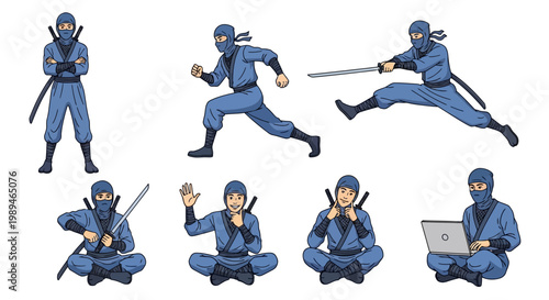 Ninja warrior collection in various poses and actions.