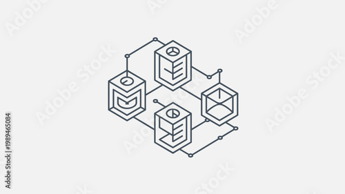 Stepped isometric logic gate constellation – Suitable for complex decision-making software, circuit architecture, or digital logic symbols.