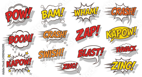Colorful vintage comic book onomatopoeia sound effects collection