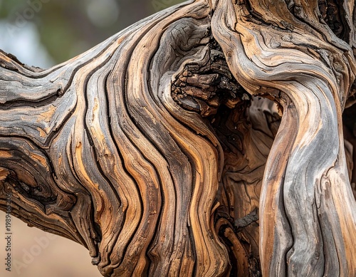 Ancient Weathered Tree Trunk With Swirling Wood Grain Patterns In Amber And Gray Close Up Macro Shot Of Gnarled Juniper Wood Texture