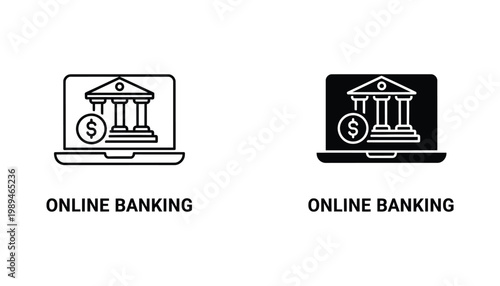 Online banking secure digital transaction concept with laptop and bank building icon