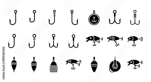 Collection of fishing hooks and lures.