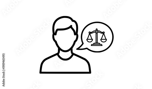 Scales of justice speech bubble legal support person icon vector