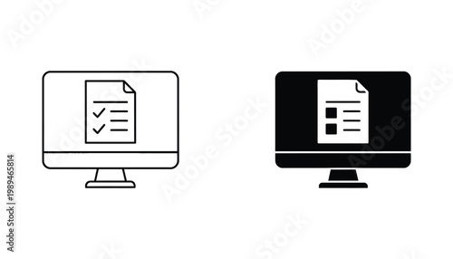 Computer monitor showing document file icon set for digital office work and file management user interface elements