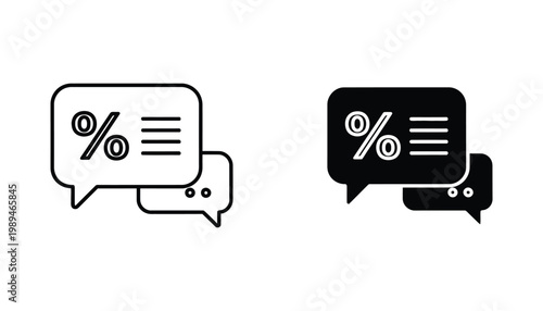Speech bubble with percentage symbol icon set for discount marketing and customer feedback user interface design