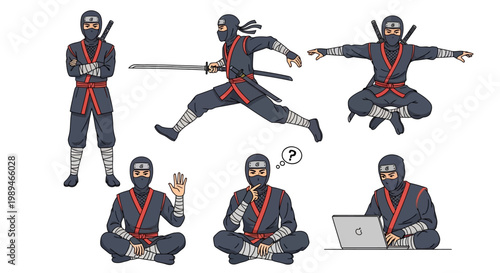 Ninja Character Poses and Actions Collection.