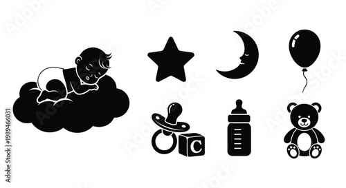 Sleeping baby with dreamscape elements cloud moon star and baby objects