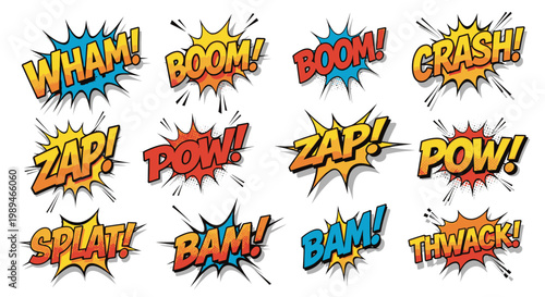 Comic book sound effect bubbles in pop art style