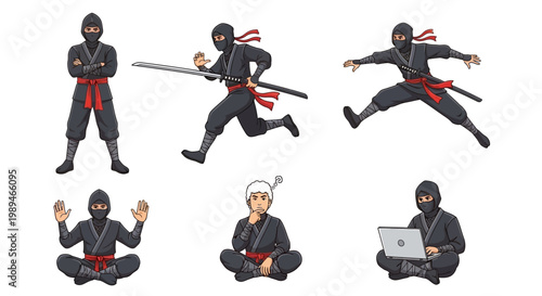 Ninja Warrior Poses And Actions Collection.