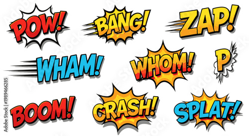 Comic book sound effect bubbles set on white background