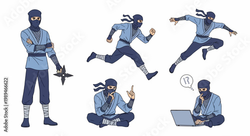 Ninja character set in various action poses.