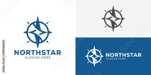Creative simple northstar logo template. Abstract north star compass logo design vector illustration.