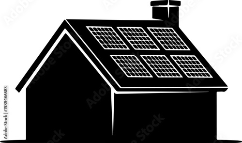 House with rooftop solar panel silhouette vector illustration