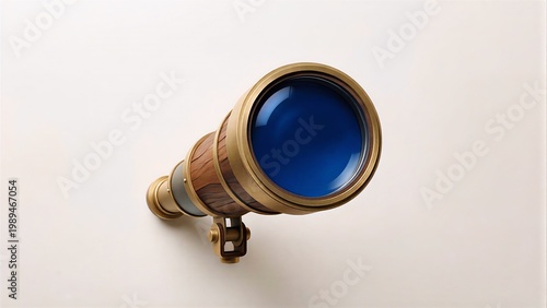 Vintage Brass and Wood Telescope Spyglass Isolated on White Background - Nautical Antique Instrument for Navigation and Exploration