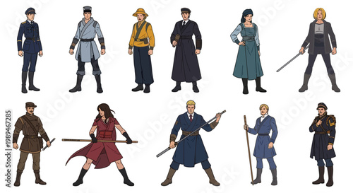 Collection of Diverse Fantasy Characters in Unique Outfits.