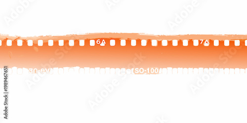 Orange film strip with perforation holes against a white background