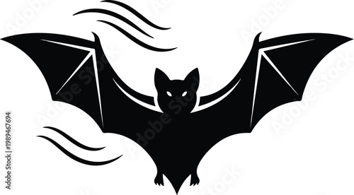 Black silhouette of a flying bat with motion lines.