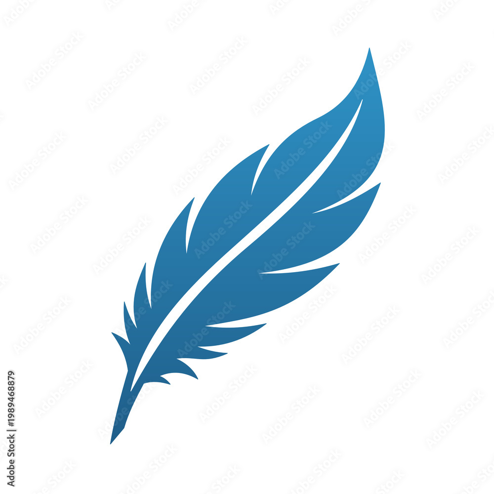 Fototapeta premium Blue Feather Vector Icon Minimalist Design