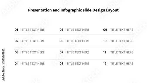 Numbered list layout template for business presentations and data infographics